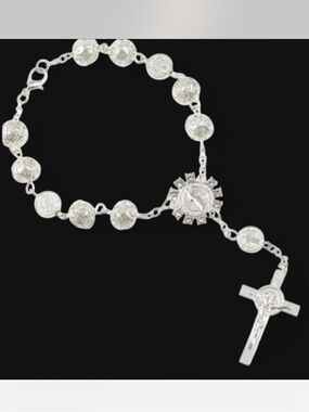 Silver Rosary Bracelet with Cross Pendant - Women Jewelry Bracelets